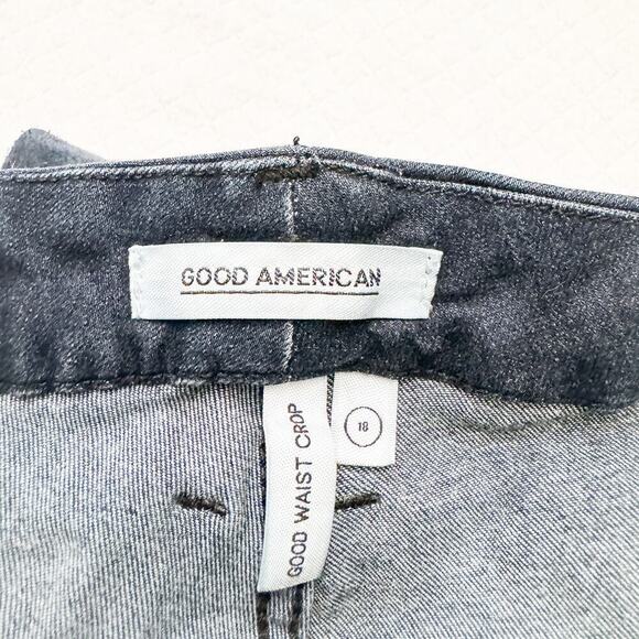 Good American Good Waist Crop Dark Wash Denim Jeans Tuxedo Stripe Size 18 - Picture 5 of 8
